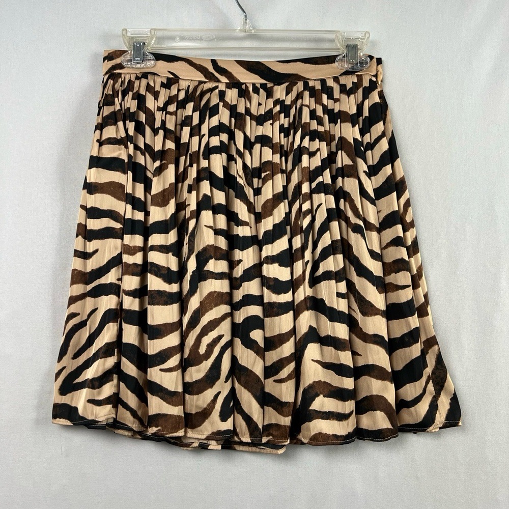 J Crew Skirt Womens Small Beige Zebra Animal Print Pleated Flowy